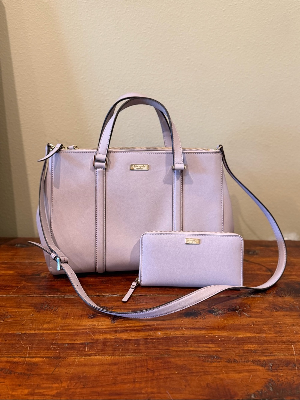 Kate Spade Lilac Leather Satchel with Matching Wallet Set
